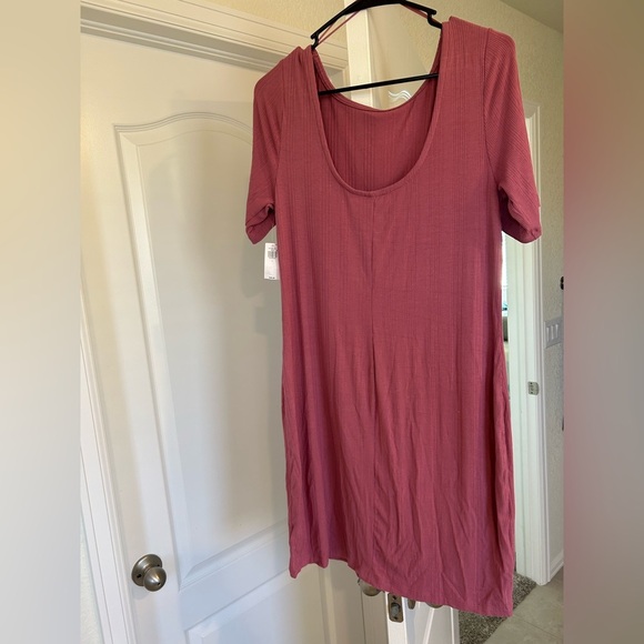NWT Old Navy Fitted Rib Knit Scoop Back Mini Dress Short Rosebloom Pink - Picture 4 of 5
